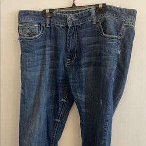 Rock and roll cowboy relaxed Fit Blue Jeans with Distressed Look